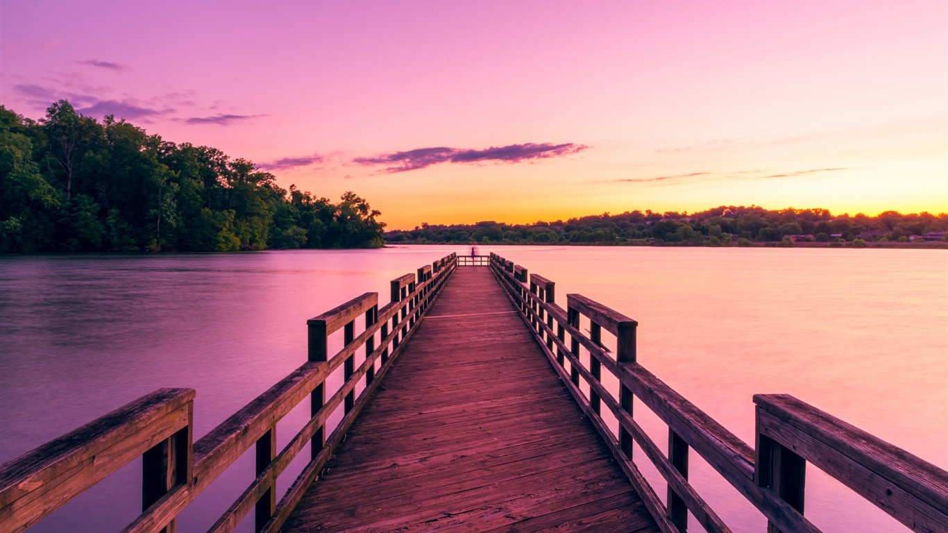 Lac Pier Ciel Coucher De Soleil Fond Décran De Haute