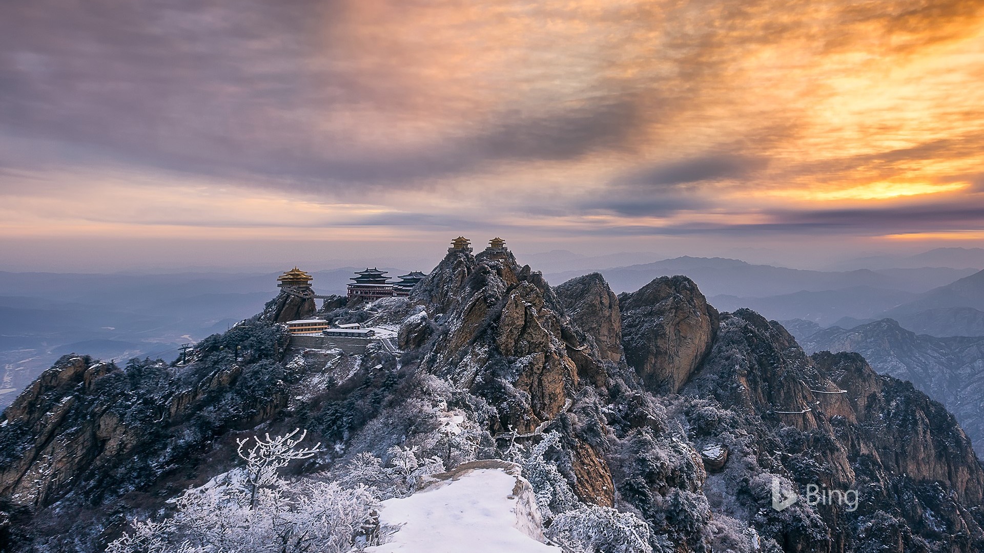 China Laojunshan temple sunset beauty 2017 Bing Wallpaper Preview